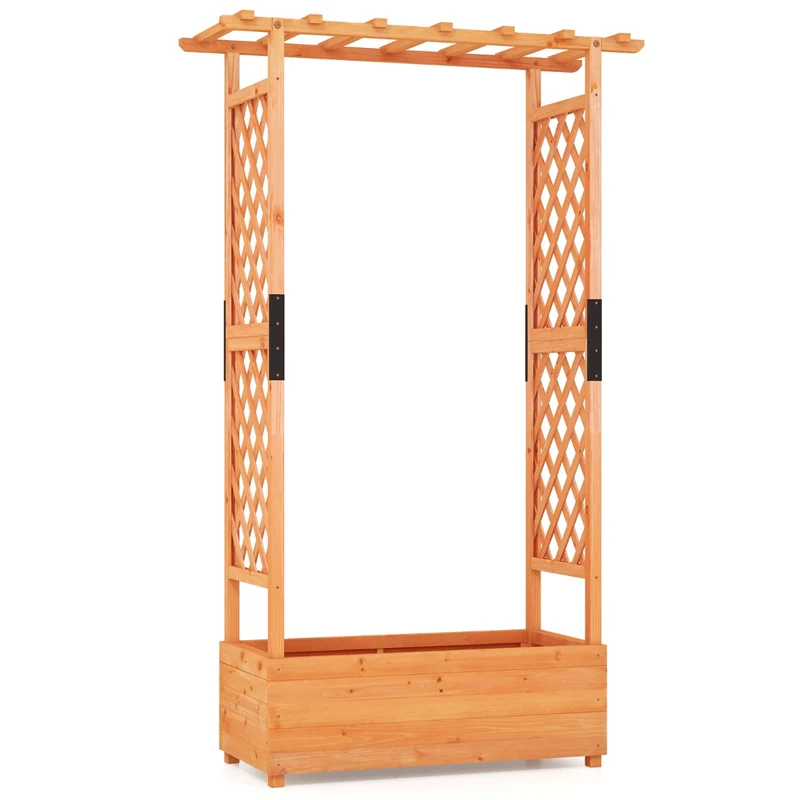 Jardinière avec 2 treillis et toit suspendu 182 x 110 x 44 cm drainage optimal style moderne en bois sapin orange 20_0012194