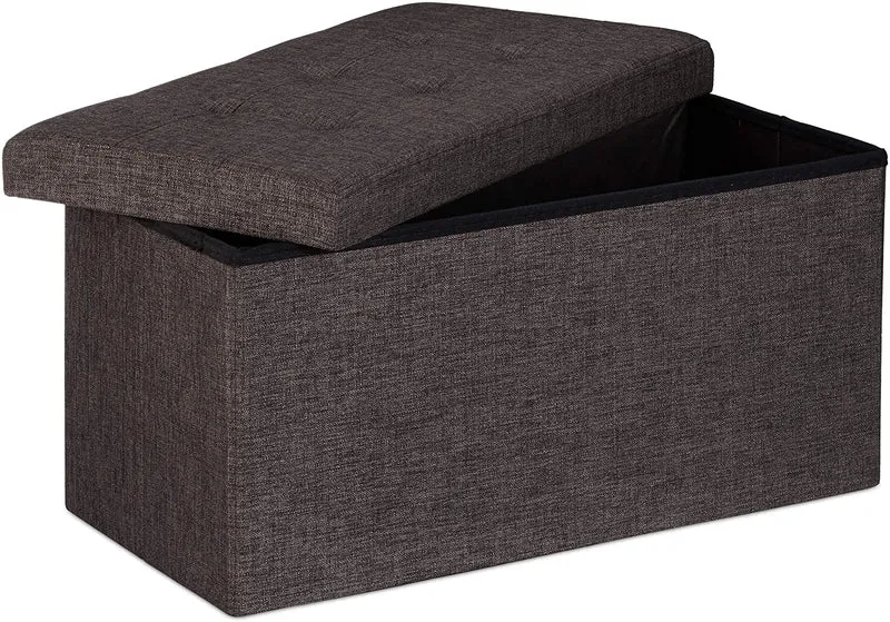 Tabouret banquette pouf de rangement pliant coffre repose-pieds 76 cm lin marron 13_0002337_5