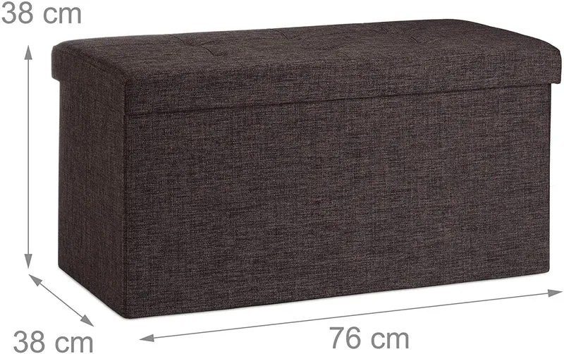 Tabouret banquette pouf de rangement pliant coffre repose-pieds 76 cm lin marron 13_0002337_5