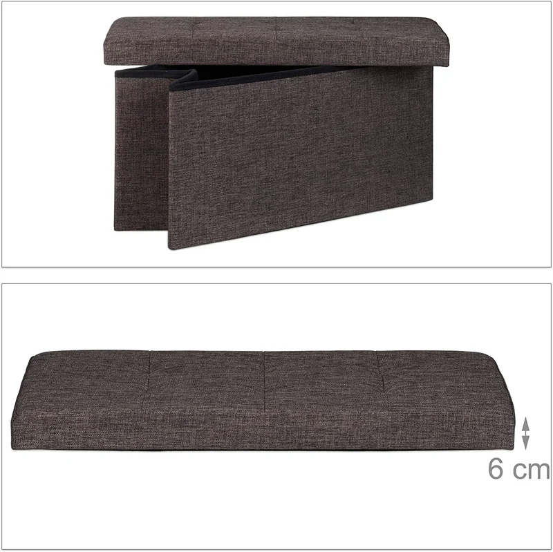 Tabouret banquette pouf de rangement pliant coffre repose-pieds 76 cm lin marron 13_0002337_5