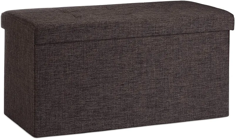 Tabouret banquette pouf de rangement pliant coffre repose-pieds 76 cm lin marron 13_0002337_5
