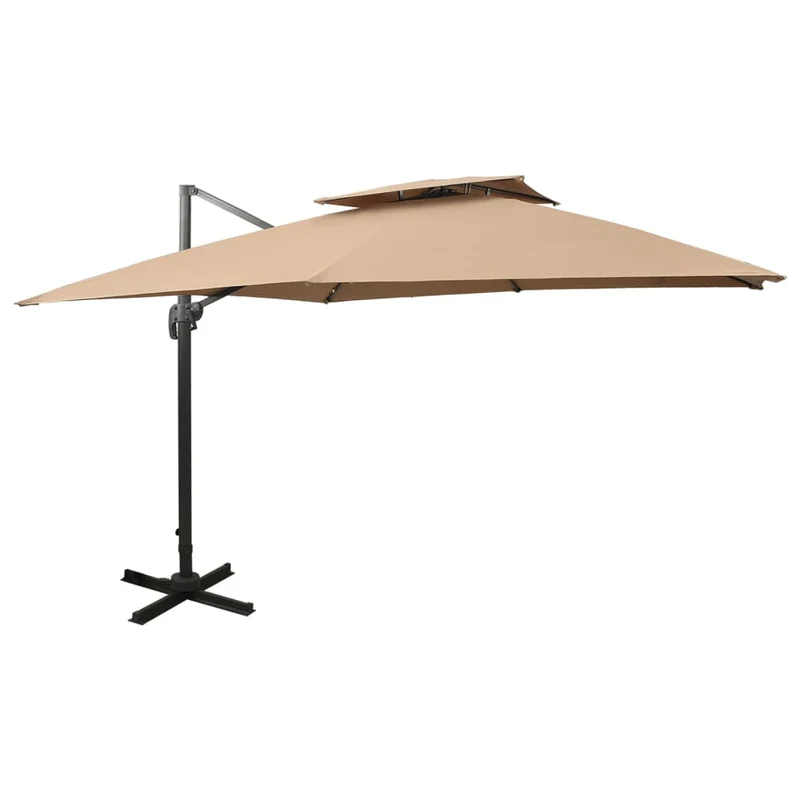 Parasol déporté à double toit 300 x 300 cm taupe 02_0008561
