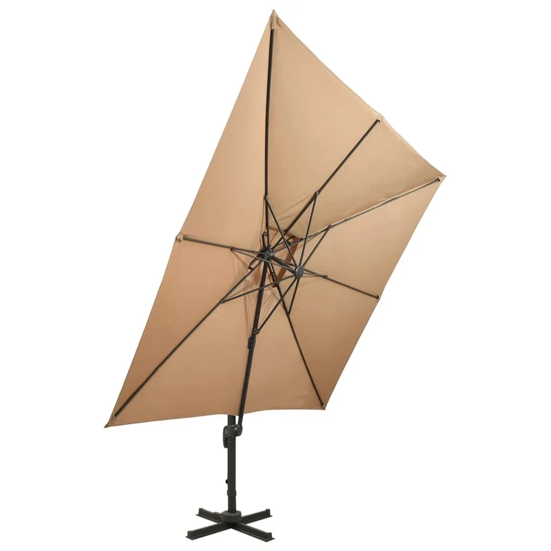 Parasol déporté à double toit 300 x 300 cm taupe 02_0008561