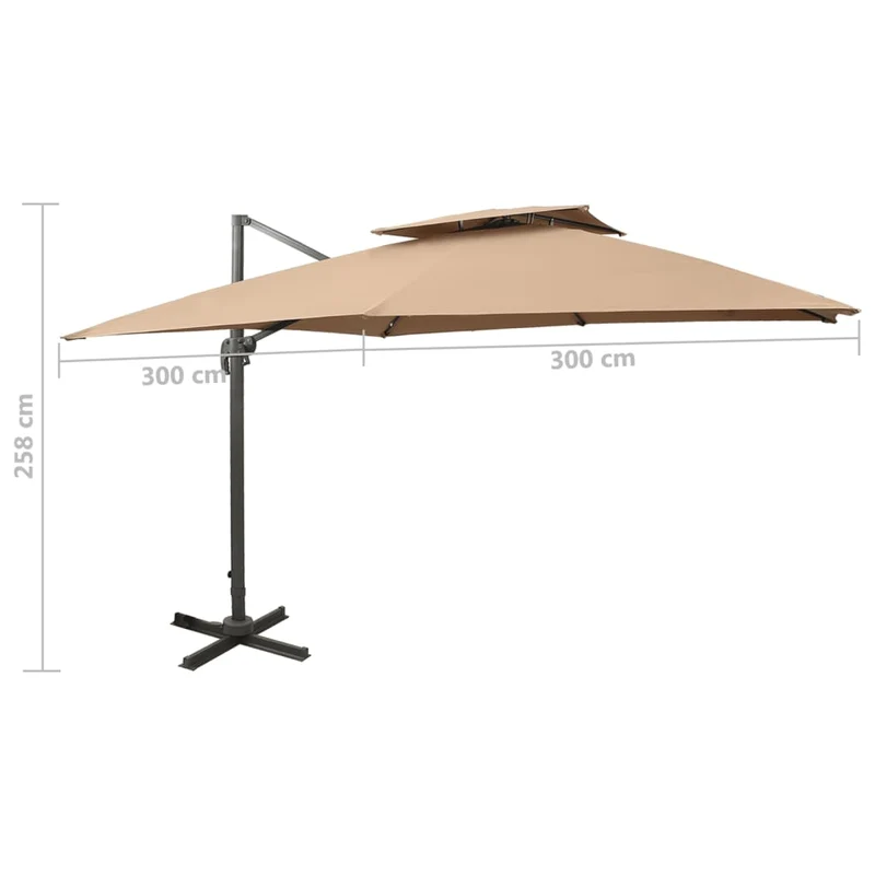 Parasol déporté à double toit 300 x 300 cm taupe 02_0008561