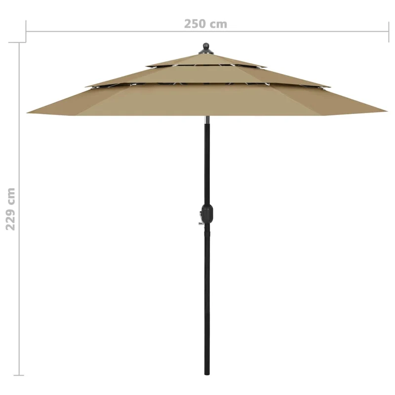 Parasol à 3 niveau x avec mât en aluminium 2,5 m taupe 02_0008768