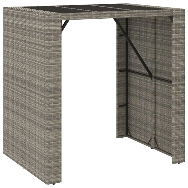Ensemble de bar de jardin meuble extérieur terrasse 5 pièces gris poly rotin/bois massif acacia 02_0013479