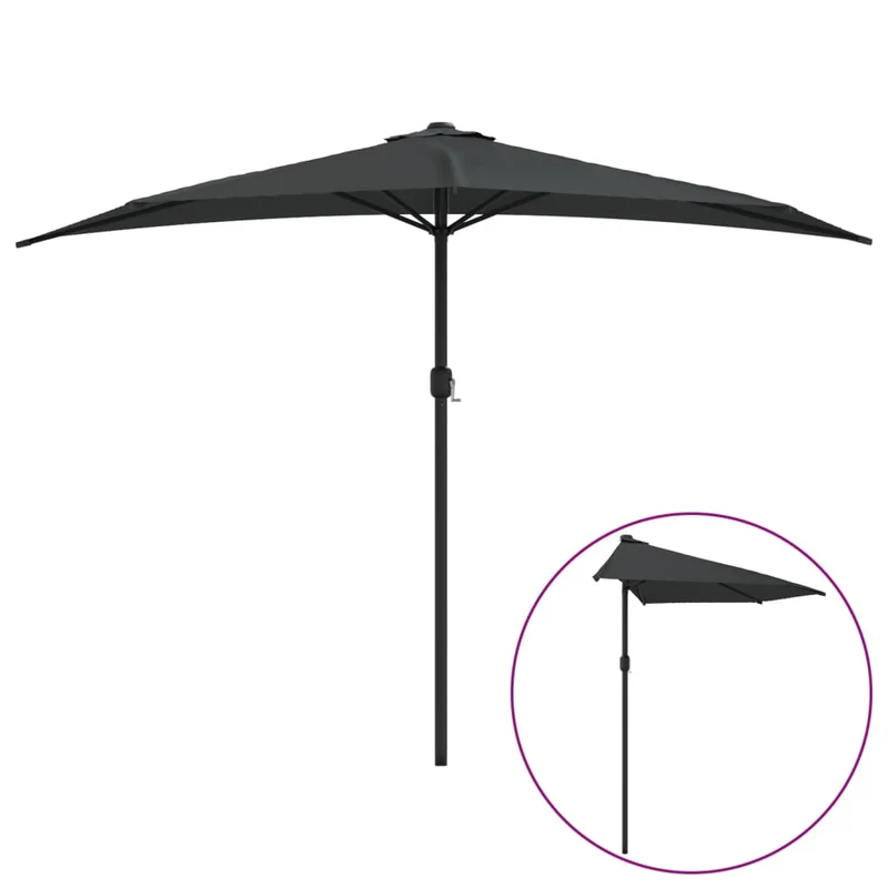 Parasol de balcon et mât en aluminium anthracite 300 x 150cm demi 02_0008311