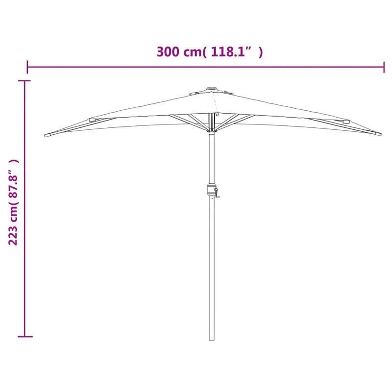 Parasol de balcon et mât en aluminium anthracite 300 x 150cm demi 02_0008311
