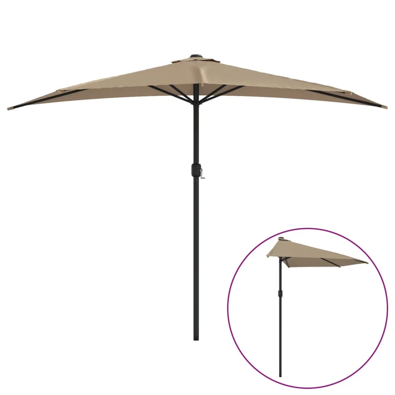 Parasol de balcon avec mât en aluminium taupe 300 x 150 cm demi 02_0008307
