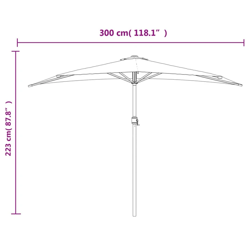 Parasol de balcon avec mât en aluminium taupe 300 x 150 cm demi 02_0008307