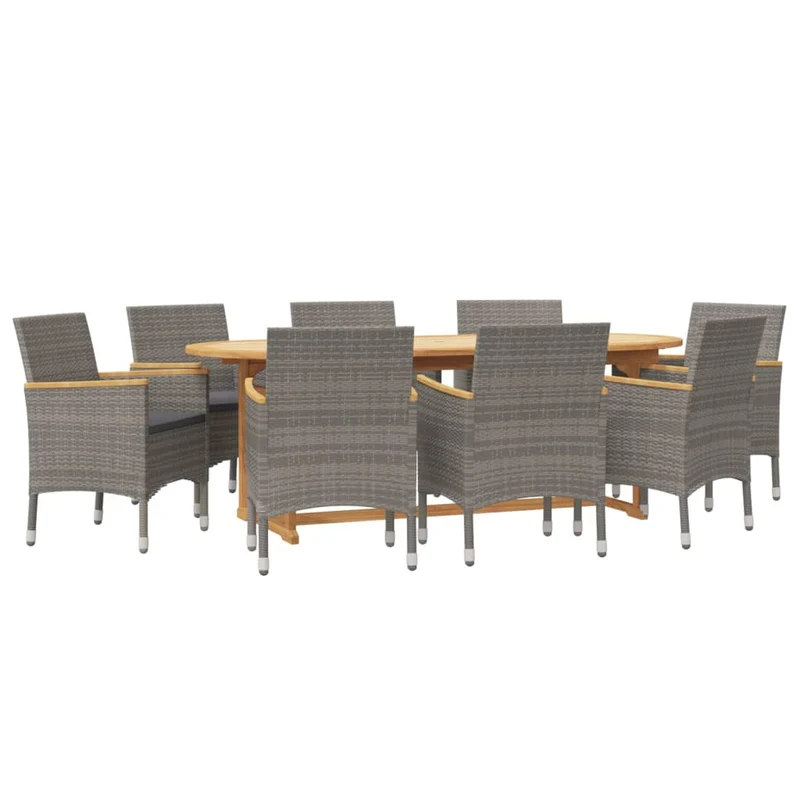 Ensemble de salle à manger de jardin meuble extérieur 9 pièces avec coussins gris 02_0014072