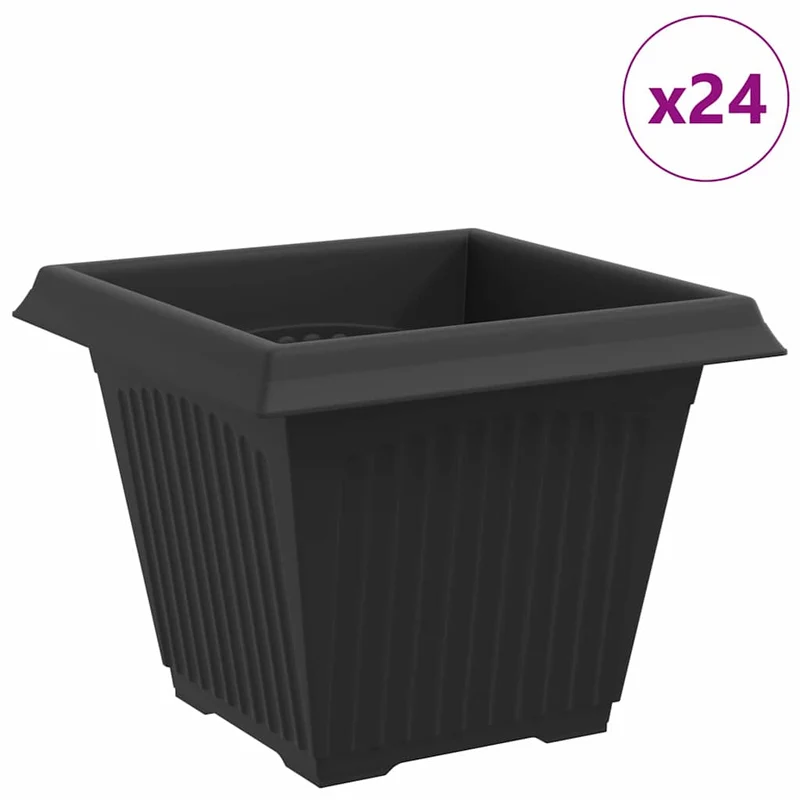 Lot de 24 pots de fleurs carrés légers 43 x 43 x 33.5 cm en plastique noir 02_0059376
