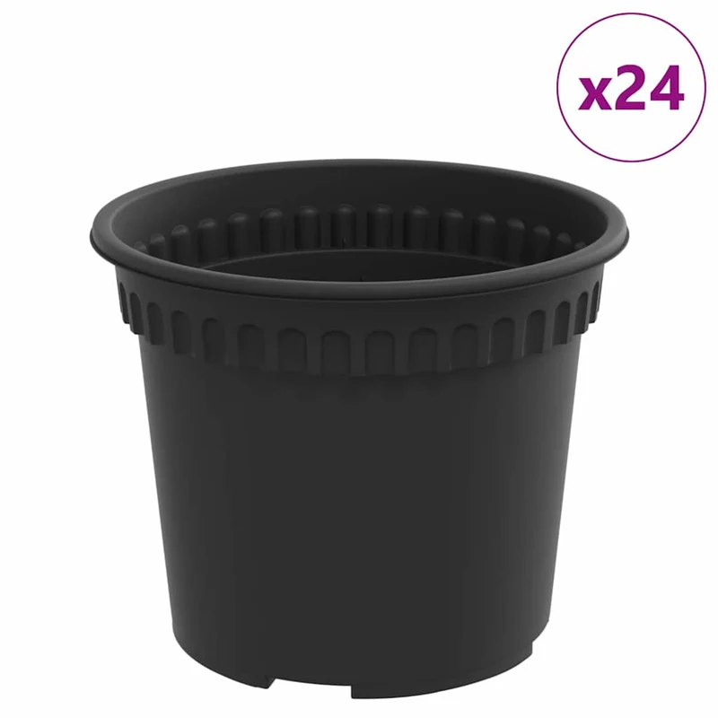 Lot de 24 pots de fleurs ronds design moderne intérieur extérieur 12,5 x 12,5 x 10 cm en plastique noir 02_0059319