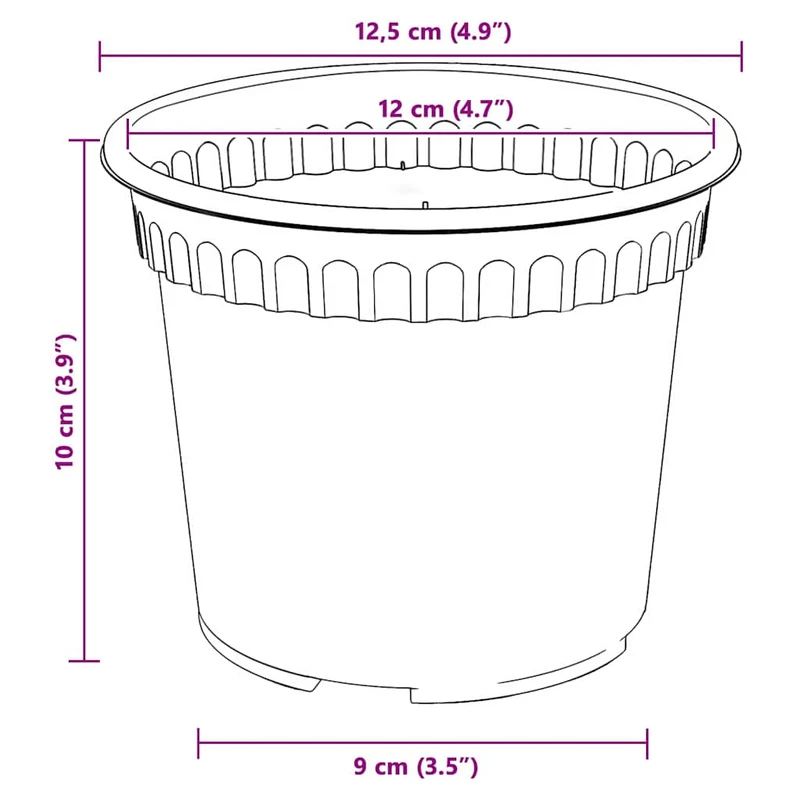 Lot de 24 pots de fleurs ronds design moderne intérieur extérieur 12,5 x 12,5 x 10 cm en plastique noir 02_0059319