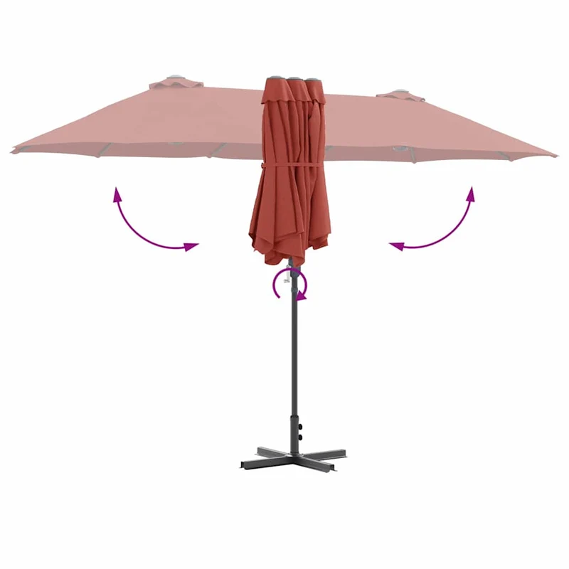 Parasol de jardin pliant moderne 370 x 197 x 239 cm pratique durable ambiance contemporaine en polyester terre cuite 02_0058746