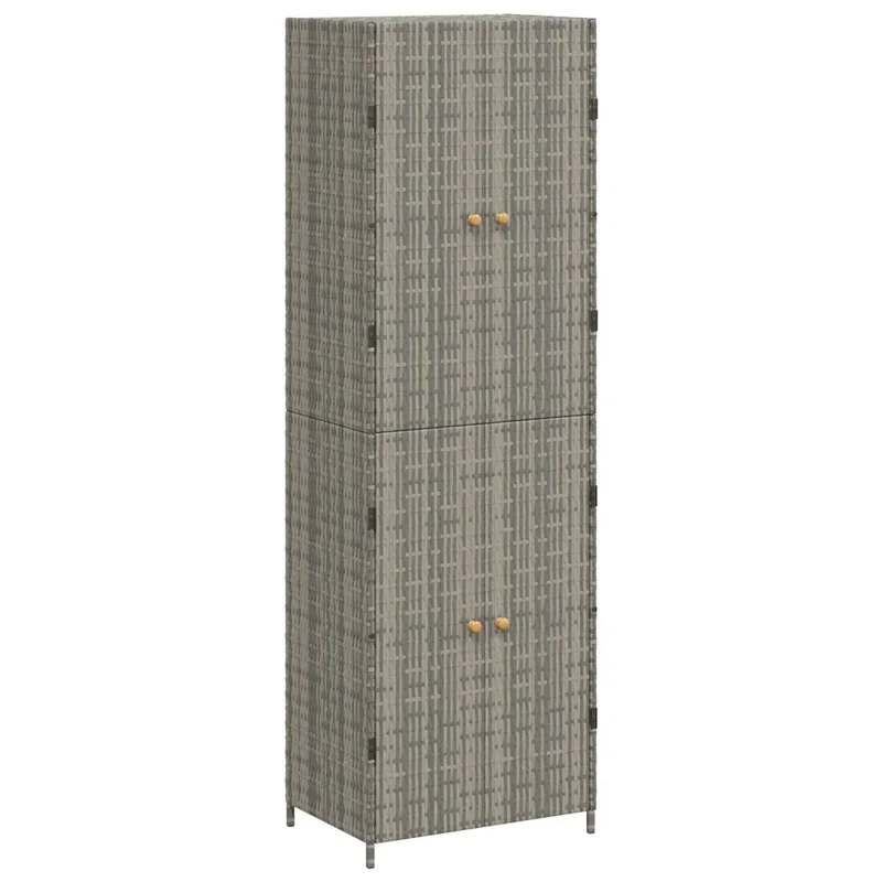 Armoire de rangement jardin 59 x 40 x 180 cm design fonctionnelle 4 compartiments en résine tressée gris 02_0046637