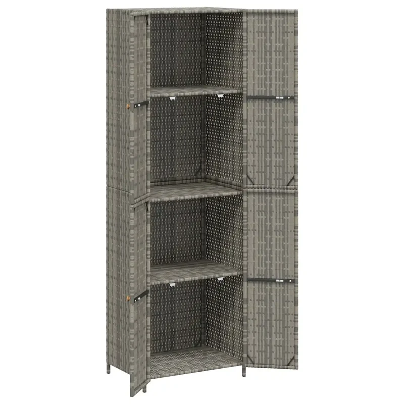 Armoire de rangement jardin 59 x 40 x 180 cm design fonctionnelle 4 compartiments en résine tressée gris 02_0046637