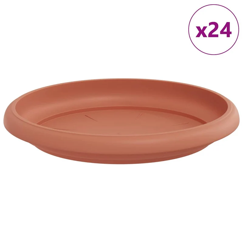 Lot de 24 plateaux à fleurs ronds modernes 14 x 2 cm ergonomiques intérieur extérieur en plastique rouge brique 02_0059346