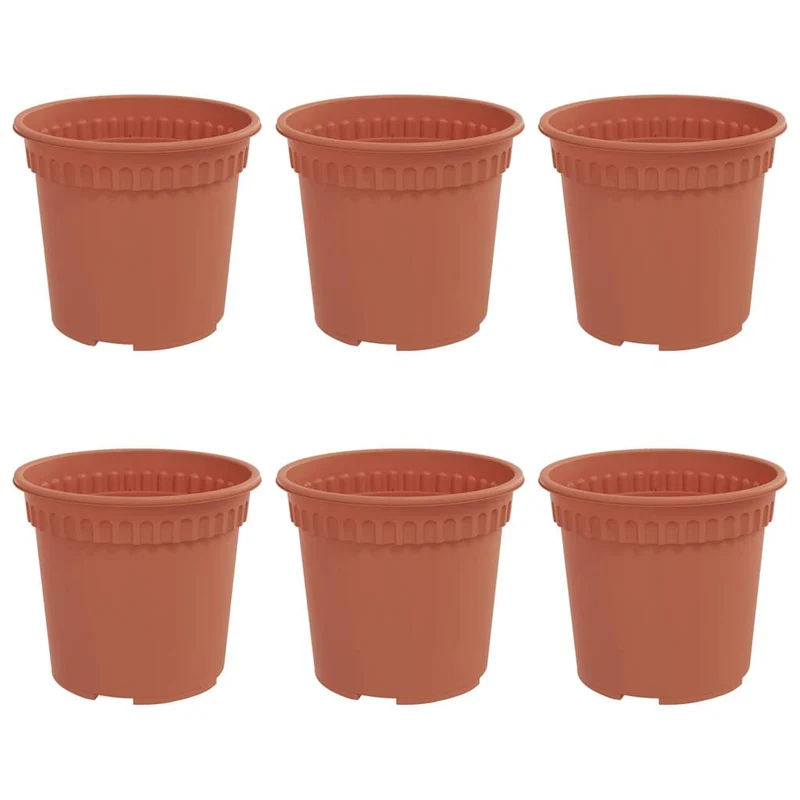Lot de 6 pots à fleurs ronds modernes 15 x 15 x 12 cm couleur chic en plastique rouge brique 02_0059308