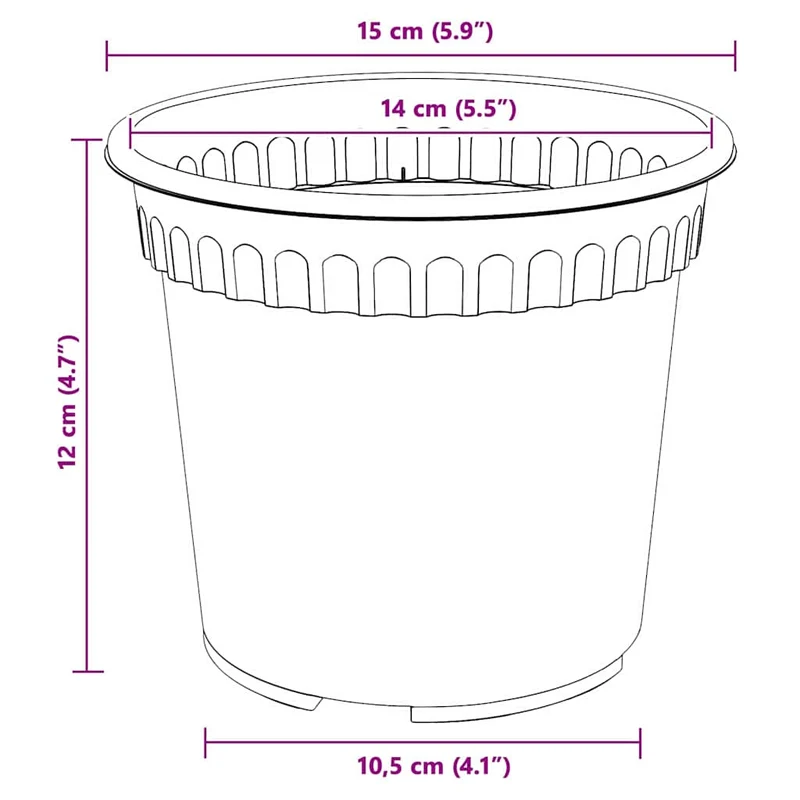 Lot de 6 pots à fleurs ronds modernes 15 x 15 x 12 cm couleur chic en plastique rouge brique 02_0059308