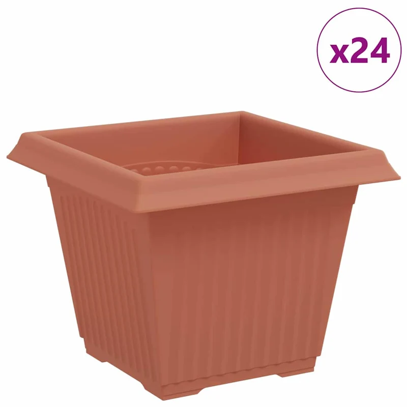 Lot de 24 pots de fleurs carrés design minimaliste intérieur extérieur 43 x 43 x 33 cm en plastique rouge brique 02_0059371