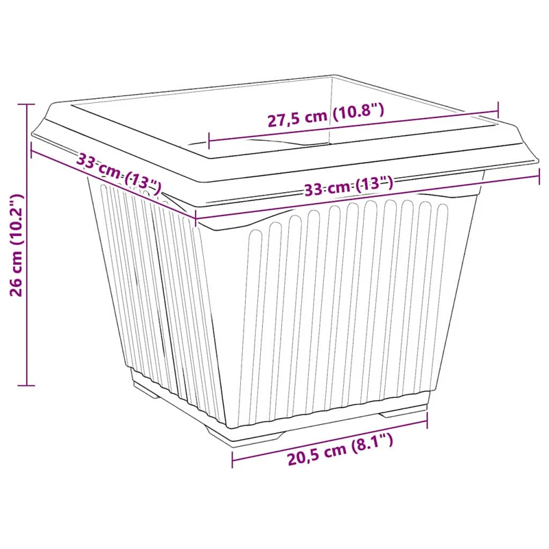 Lot de 24 pots de fleurs carrés design minimaliste intérieur extérieur 43 x 43 x 33 cm en plastique rouge brique 02_0059371