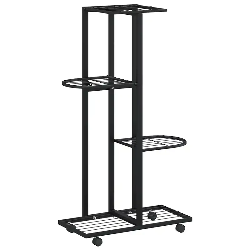 Jardinière à 4 niveaux avec roulettes design moderne intérieur 44 x 23 x 80 cm en fer noir 02_0047082