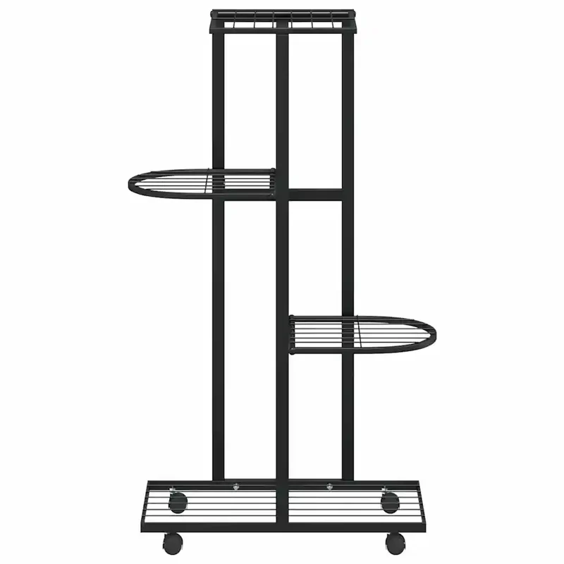 Jardinière à 4 niveaux avec roulettes design moderne intérieur 44 x 23 x 80 cm en fer noir 02_0047082