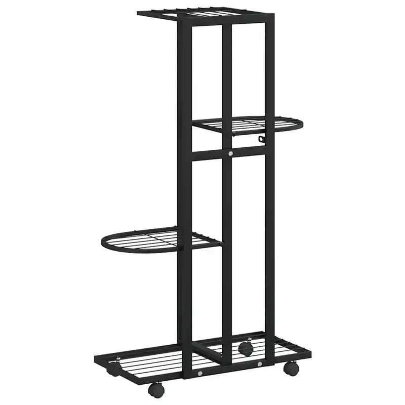 Jardinière à 4 niveaux avec roulettes design moderne intérieur 44 x 23 x 80 cm en fer noir 02_0047082