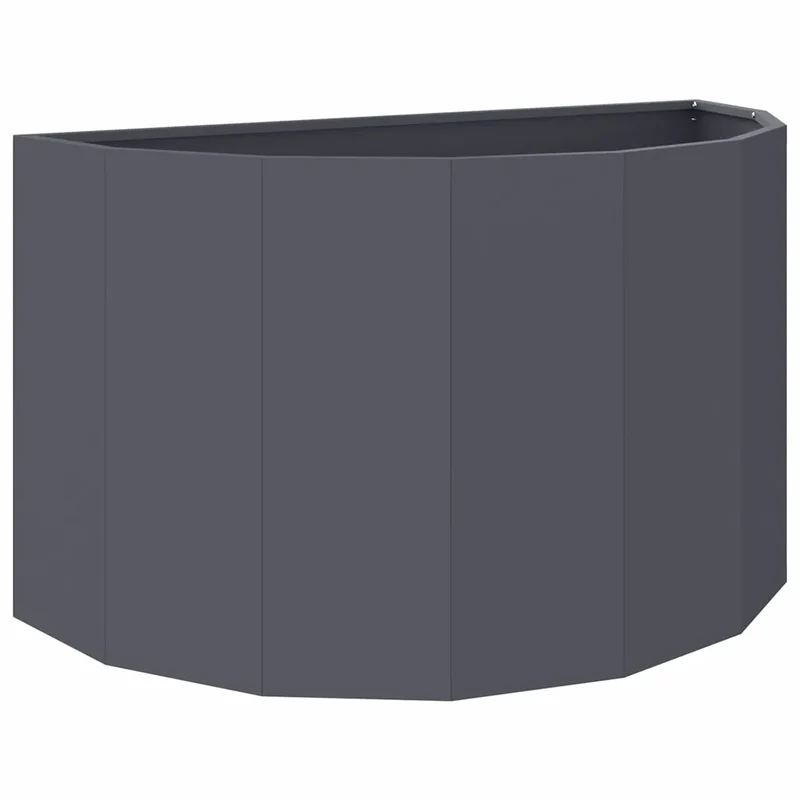 Jardinière demi-ronde moderne jardin 90 x 45 x 50 cm facile à assembler en acier anthracite 02_0052952