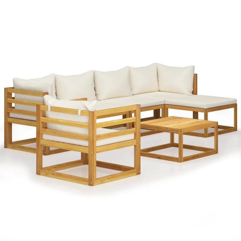 Salon de jardin meuble d'extérieur ensemble de mobilier 7 pièces avec coussin crème bois d'acacia solide 02_0017060