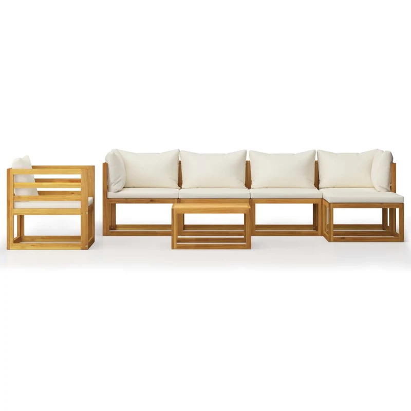 Salon de jardin meuble d'extérieur ensemble de mobilier 7 pièces avec coussin crème bois d'acacia solide 02_0017060