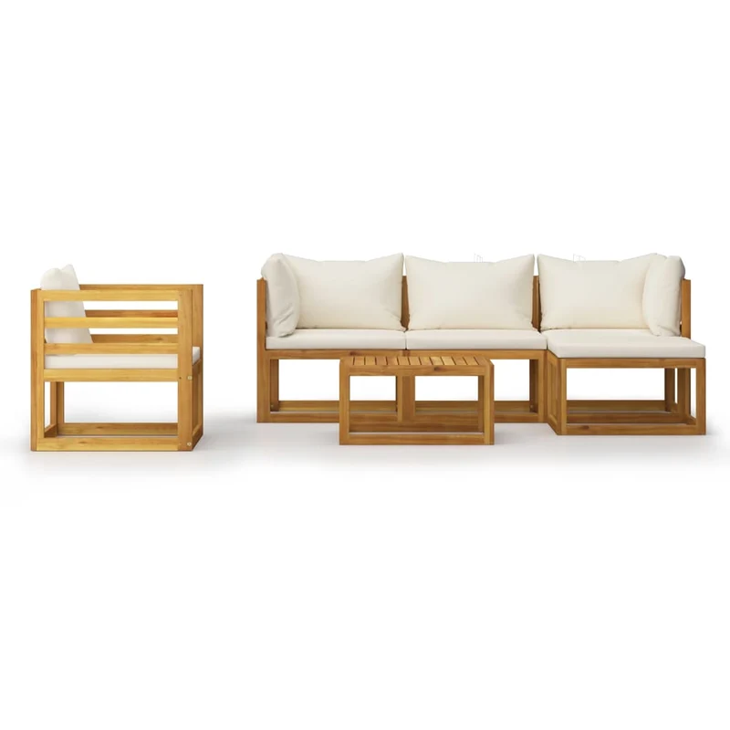 Salon de jardin meuble d'extérieur ensemble de mobilier 6 pièces avec coussin crème bois d'acacia solide 02_0016623