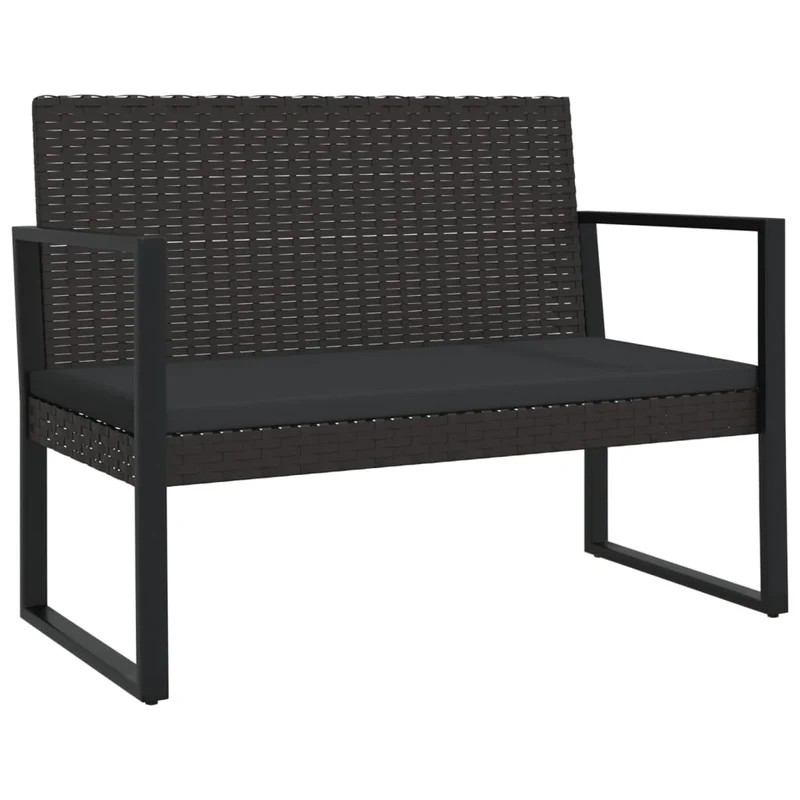 Banc de jardin meuble de patio d'extérieur terrasse avec coussins noir 106 cm résine tressée 02_0011636