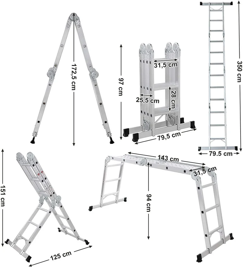 Échelle en alu pliable et multifonctionnelle avec 2 montants résistante à 150kg 12_0000473