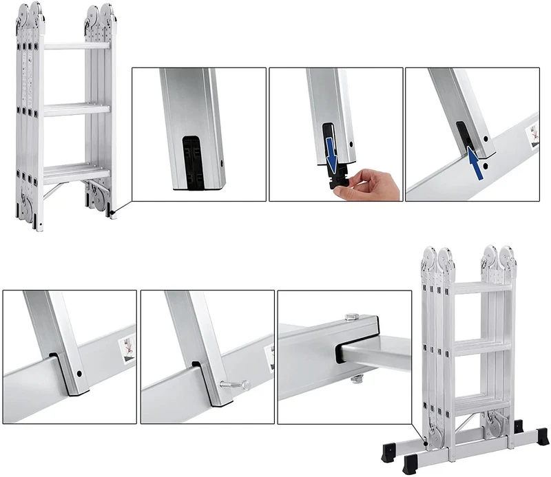 Échelle en alu pliable et multifonctionnelle avec 2 montants résistante à 150kg 12_0000473