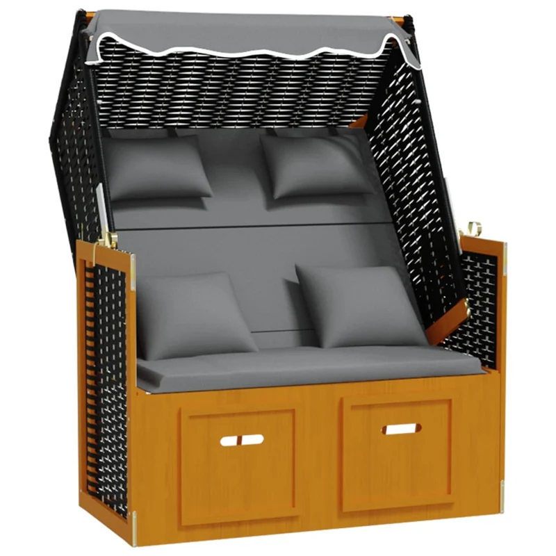 Strandkorb avec coussin résine tressée bois solide anthracite 02_0012172