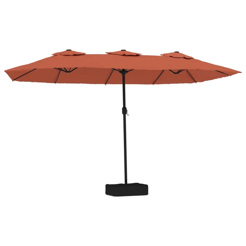 Parasol de jardin à double tête avec LED 449 x 265 x 245 cm ambiance chaleureuse design moderne en polyester terre cuite 02_0047382
