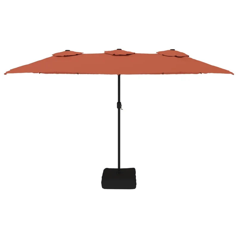 Parasol de jardin à double tête avec LED 449 x 265 x 245 cm ambiance chaleureuse design moderne en polyester terre cuite 02_0047382