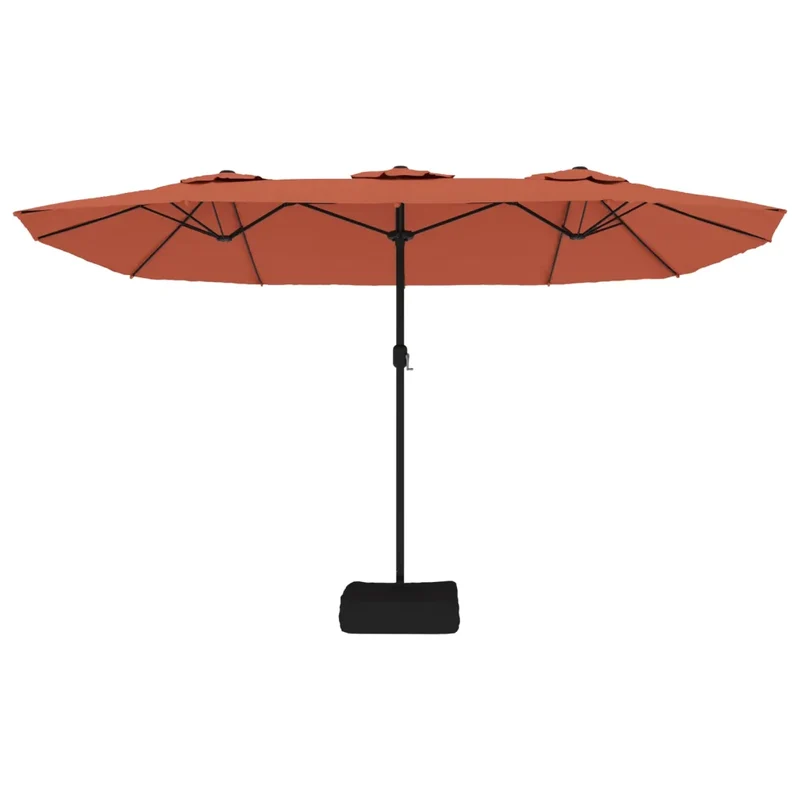 Parasol de jardin à double tête avec LED 449 x 265 x 245 cm ambiance chaleureuse design moderne en polyester terre cuite 02_0047382