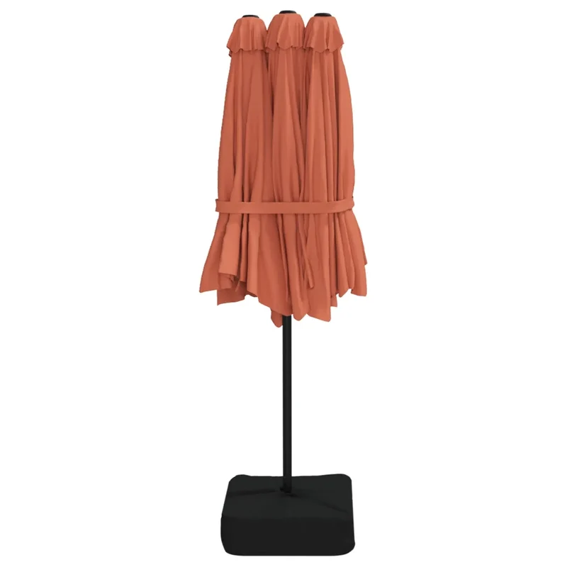 Parasol de jardin à double tête avec LED 449 x 265 x 245 cm ambiance chaleureuse design moderne en polyester terre cuite 02_0047382