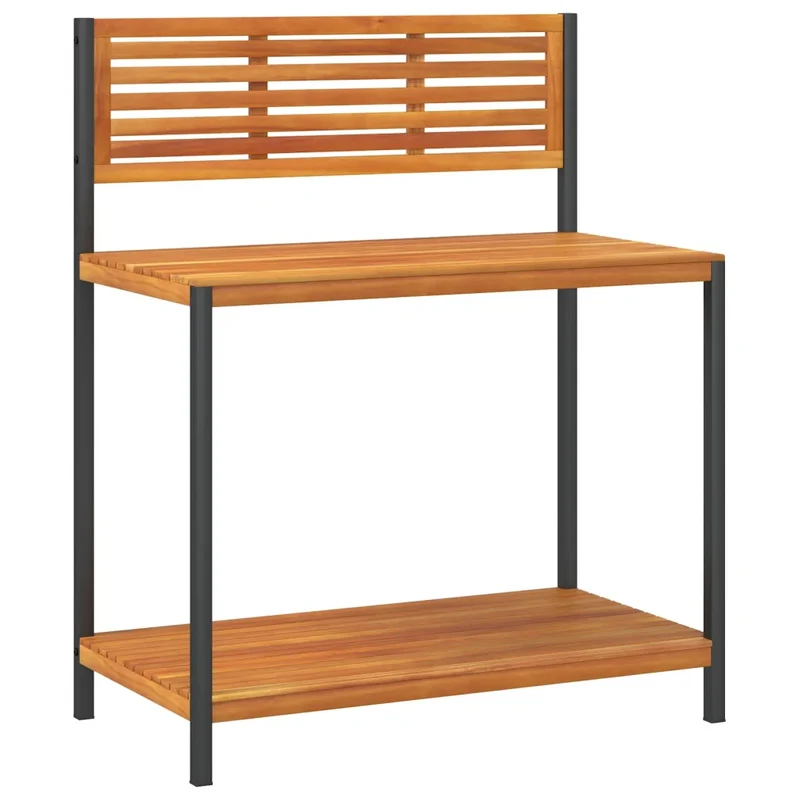 Table de jardin en bois d'acacia massif avec étagères 90 x 50 x 110 cm espace de rangement pratique en acacia brun 02_0047457