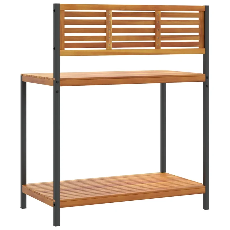Table de jardin en bois d'acacia massif avec étagères 90 x 50 x 110 cm espace de rangement pratique en acacia brun 02_0047457
