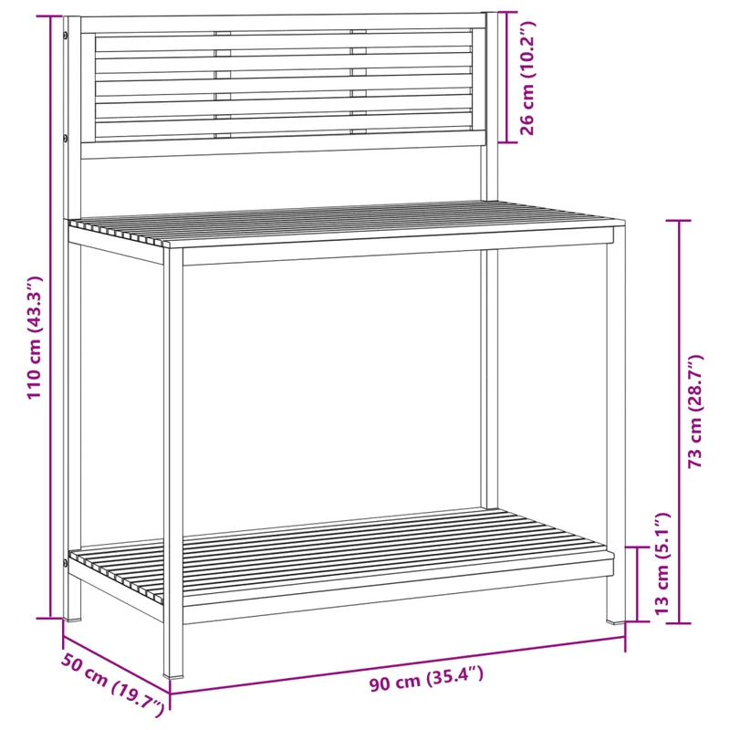 Table de jardin en bois d'acacia massif avec étagères 90 x 50 x 110 cm espace de rangement pratique en acacia brun 02_0047457