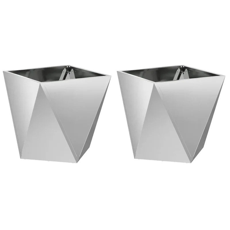 Lot de 2 jardinières modernes pour extérieur 40 x 40 x 40 cm en acier galvanisé argent 02_0053073