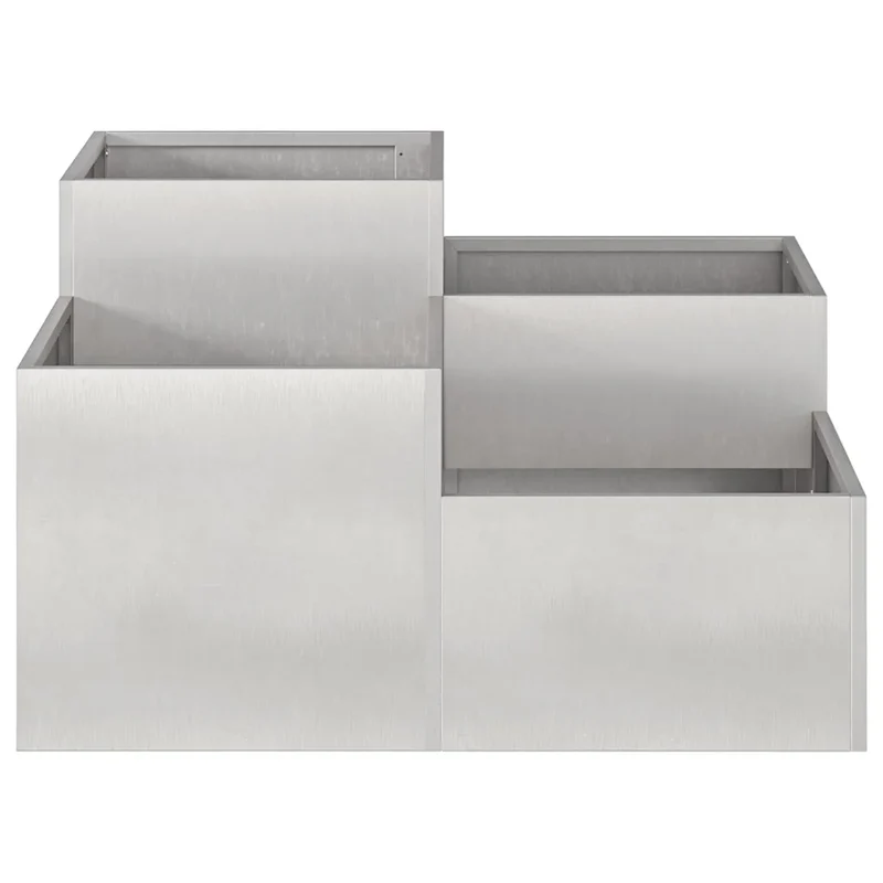 Cache-pot de jardin rectangulaire moderne 100 x 100 x 48 cm fonctionnel chic en acier inoxydable argent 02_0052064