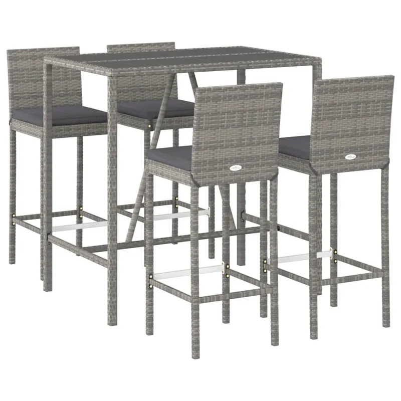 Ensemble de bar de jardin 5 pièces avec coussins gris poly rotin 02_0013386