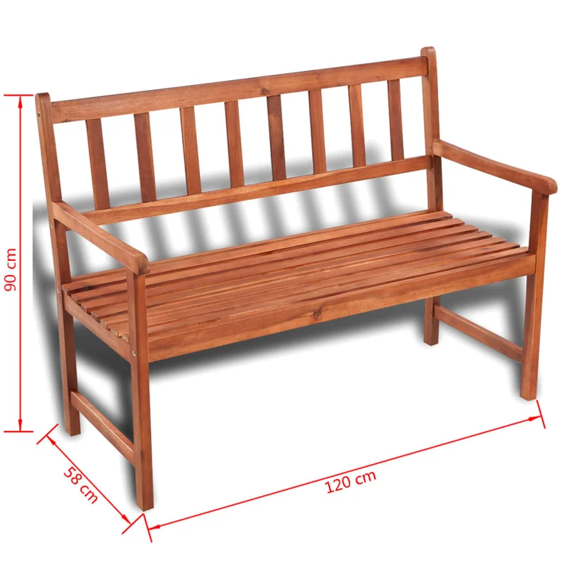 Banc de jardin meuble de patio d'extérieur terrasse 120 cm bois solide d'acacia 02_0011199