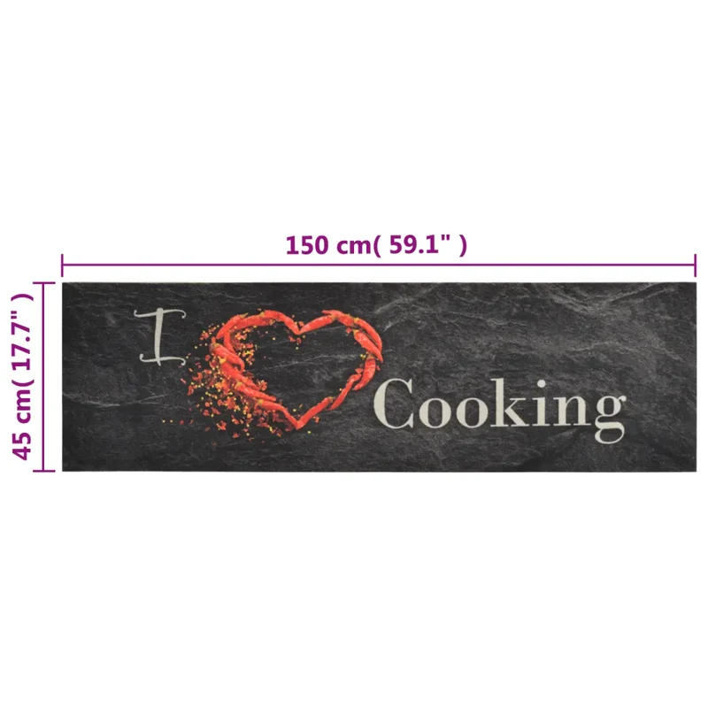 Tapis de cuisine lavable antidérapant moelleux 150 x 45 cm en velours noir 02_0046041