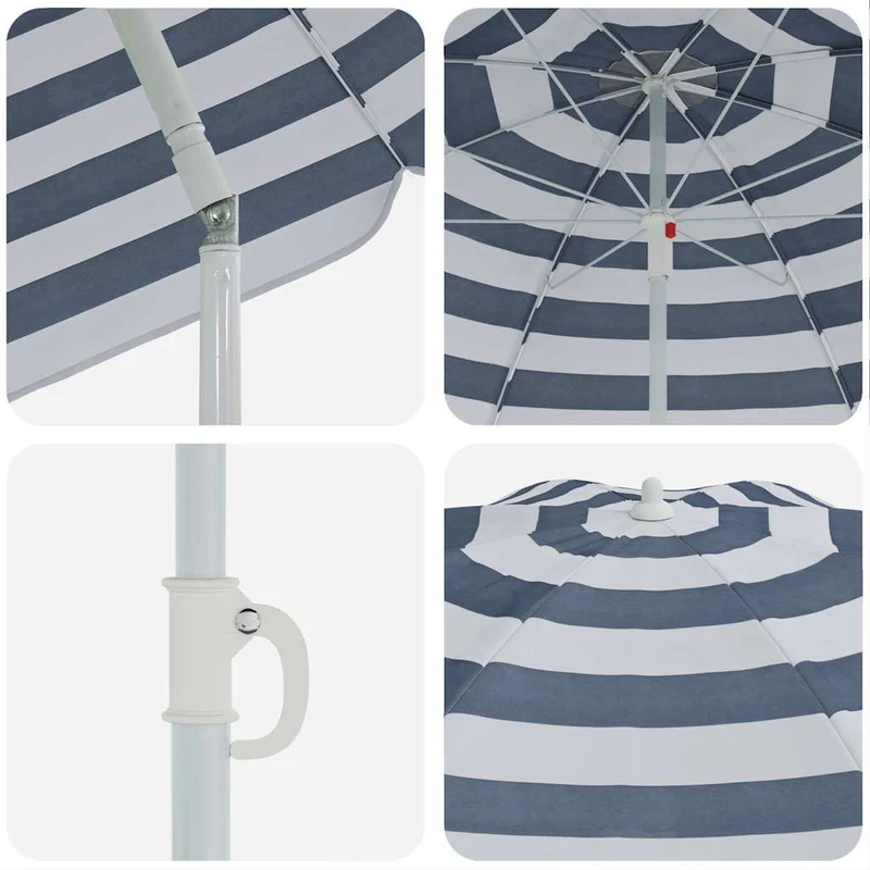 Parasol de plage rond 206 x 206 x 212 cm léger et durable design minimaliste en polyester bleu 02_0056701